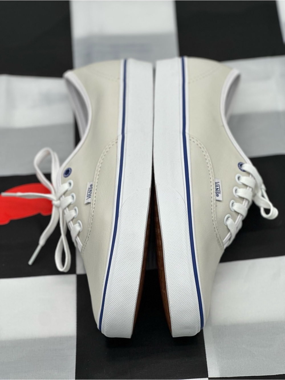 Vans Low-Top Sneakers in Off-White with Navy Trim - Picture 8 of 11